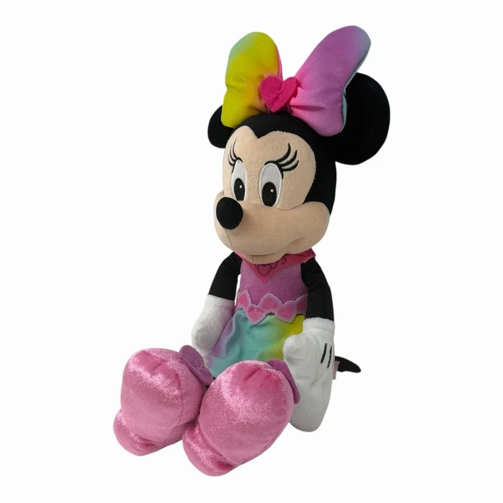 Disney Minnie Mouse Plush Rainbow Ombre Dress Heart Shoes Stuffed Toy
